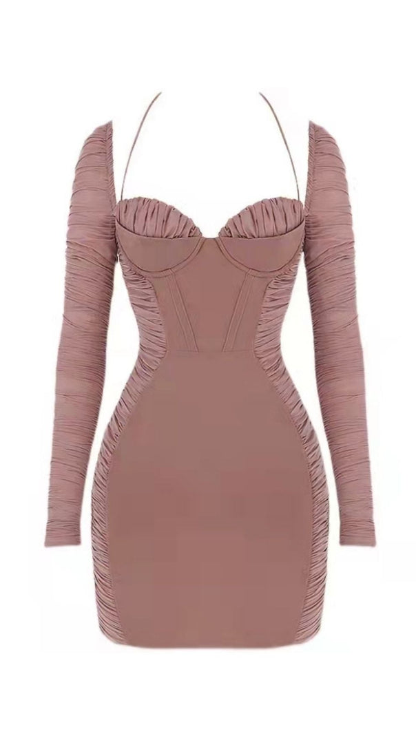 AIIZIE DARK ROSE PINK RUCHED CORSET MINI DRESS - product image