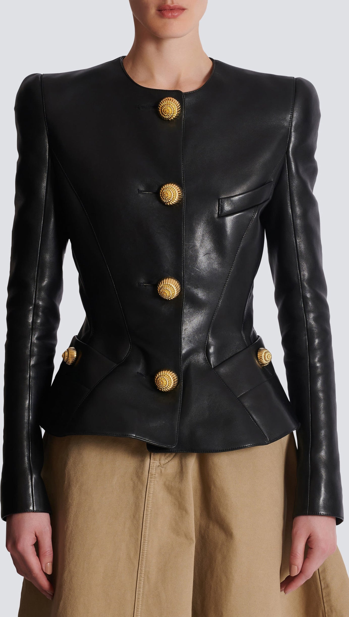 LAMBSKIN LEATHER PEPLUM JACKET