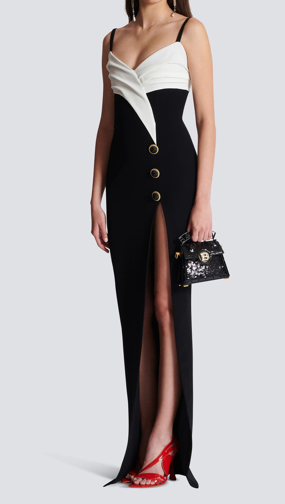 ABITO LUNGO IN CREPE BICOLORE CON SPACCO SULLA GAMBA