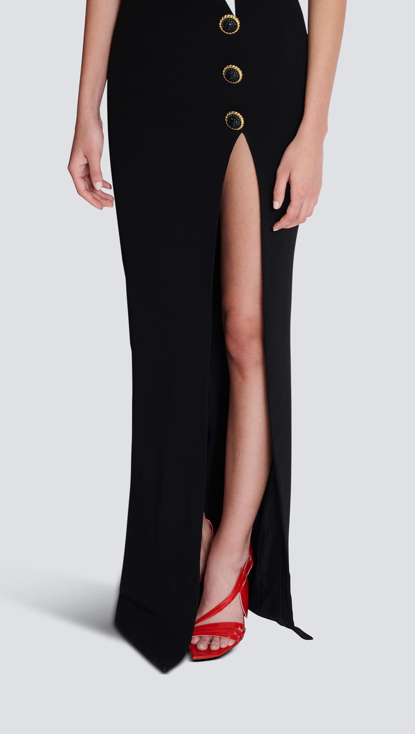 ABITO LUNGO IN CREPE BICOLORE CON SPACCO SULLA GAMBA