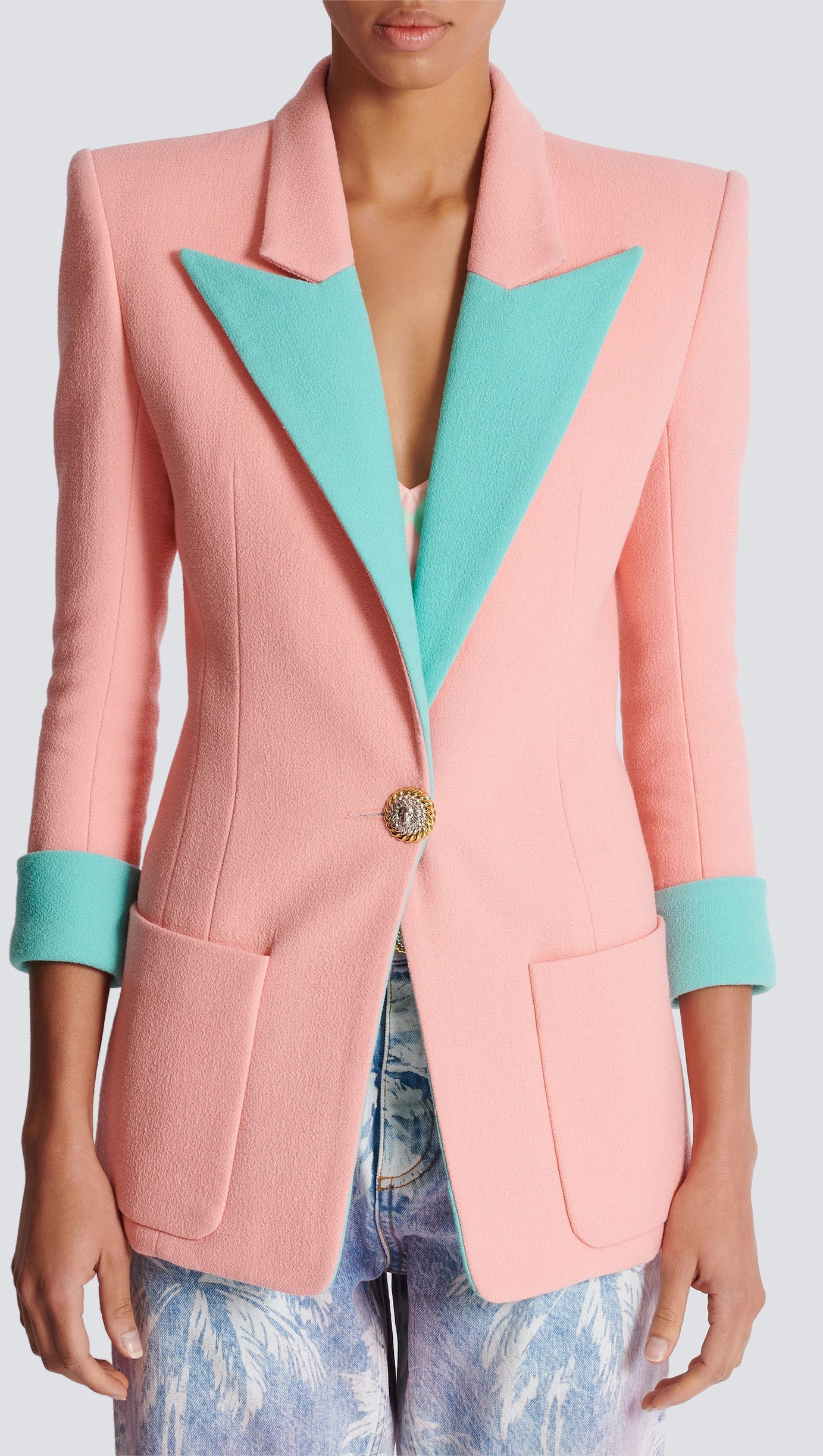 GIACCA BICOLORE IN CRÊPE DOPPIO A 1 BOTTONE