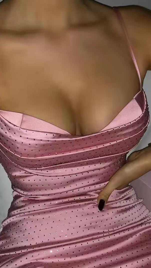 DIAMOND RUCHED MINI DRESS IN PINK
