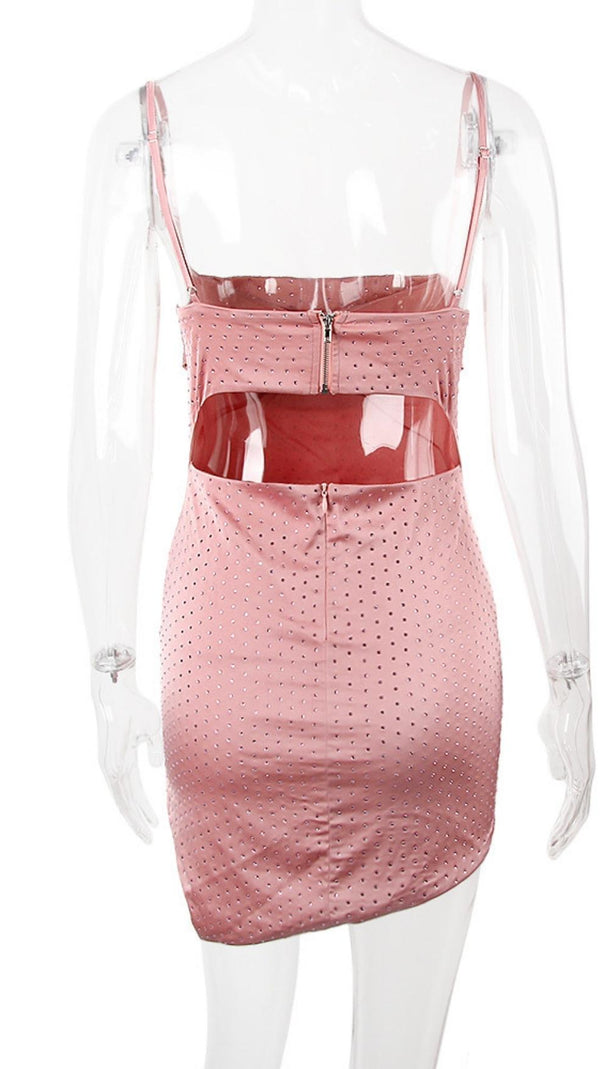 DIAMOND RUCHED MINI DRESS IN PINK