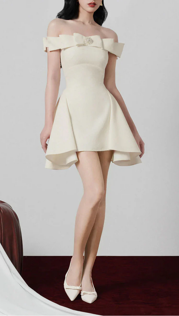 AIIZIE A-LINE OPEN SHOULDER TWEED MINI DRESS - product image