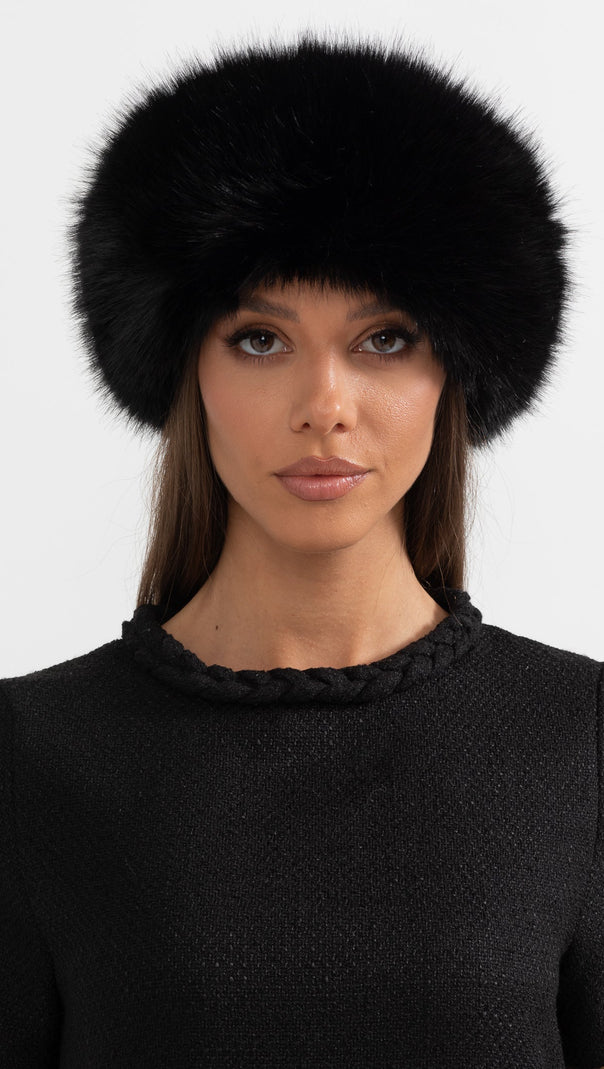 Furry Hat With Wide Brim - Black