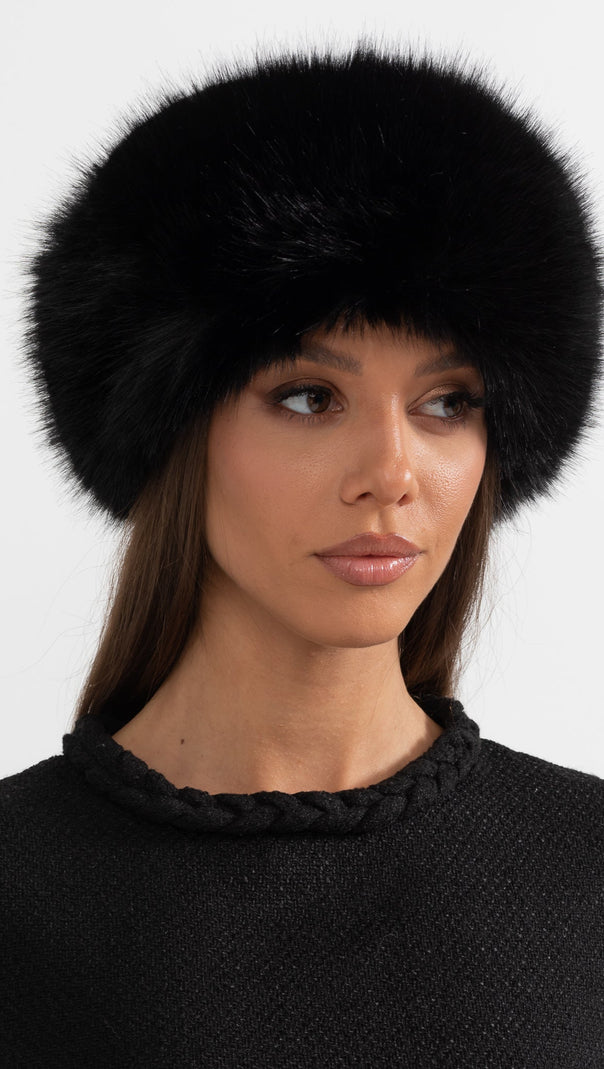 Furry Hat With Wide Brim - Black