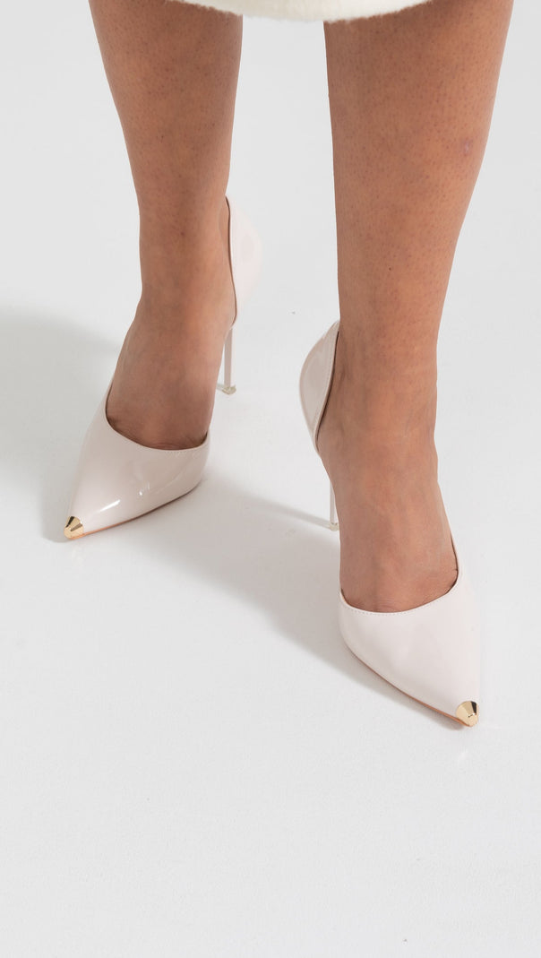 Light Beige Asymmetric Stiletto Pumps