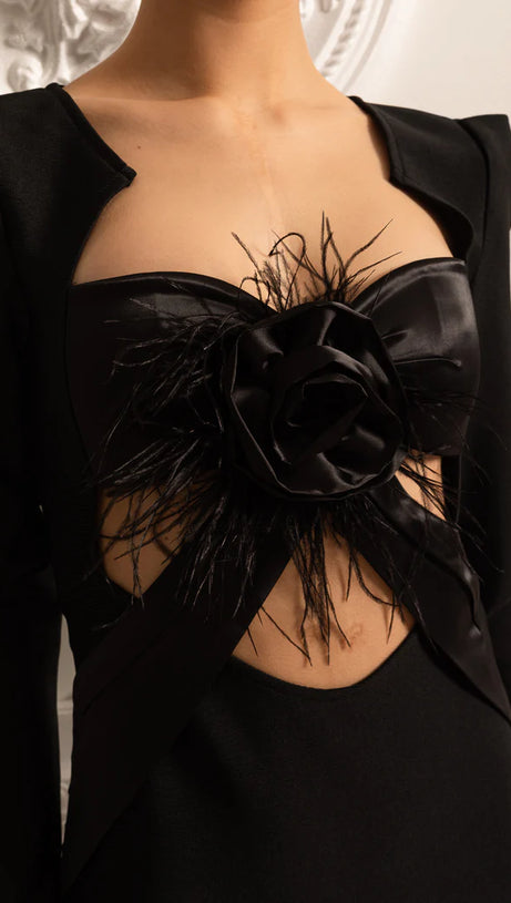 XANTHE FLORAL EMBELLISHED CUTOUT MAXI DRESS IN BLACK