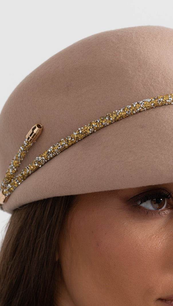 Short Brim Hat With Wrapped Detail - Beige