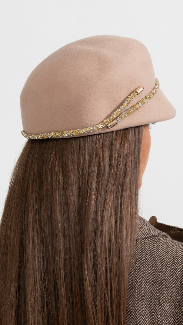 Short Brim Hat With Wrapped Detail - Beige
