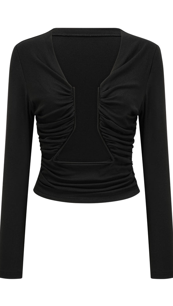 AnaïS Black Open-Front Gathered Top