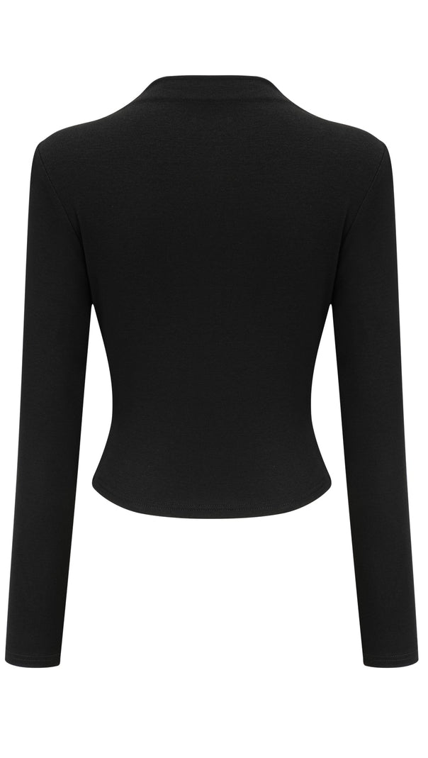 AnaïS Black Open-Front Gathered Top