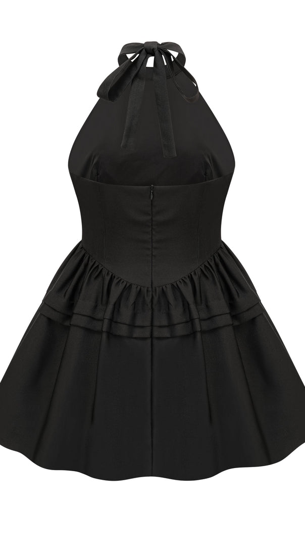 AIIZIE FLORAL APPLIQUÉ HALTER NECK MINI DRESS IN BLACK - product image