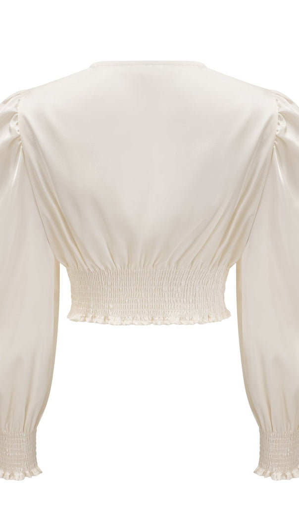 AIIZIE NOURIA WHITE FAUX-FLOWER TWIST CROPPED TOP - product image