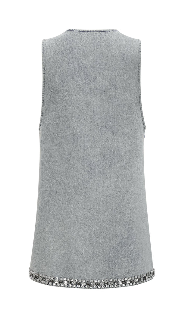 MINI ABITO IN DENIM SENZA MANICHE CON CRISTALLI BLU DAPHNÉ
