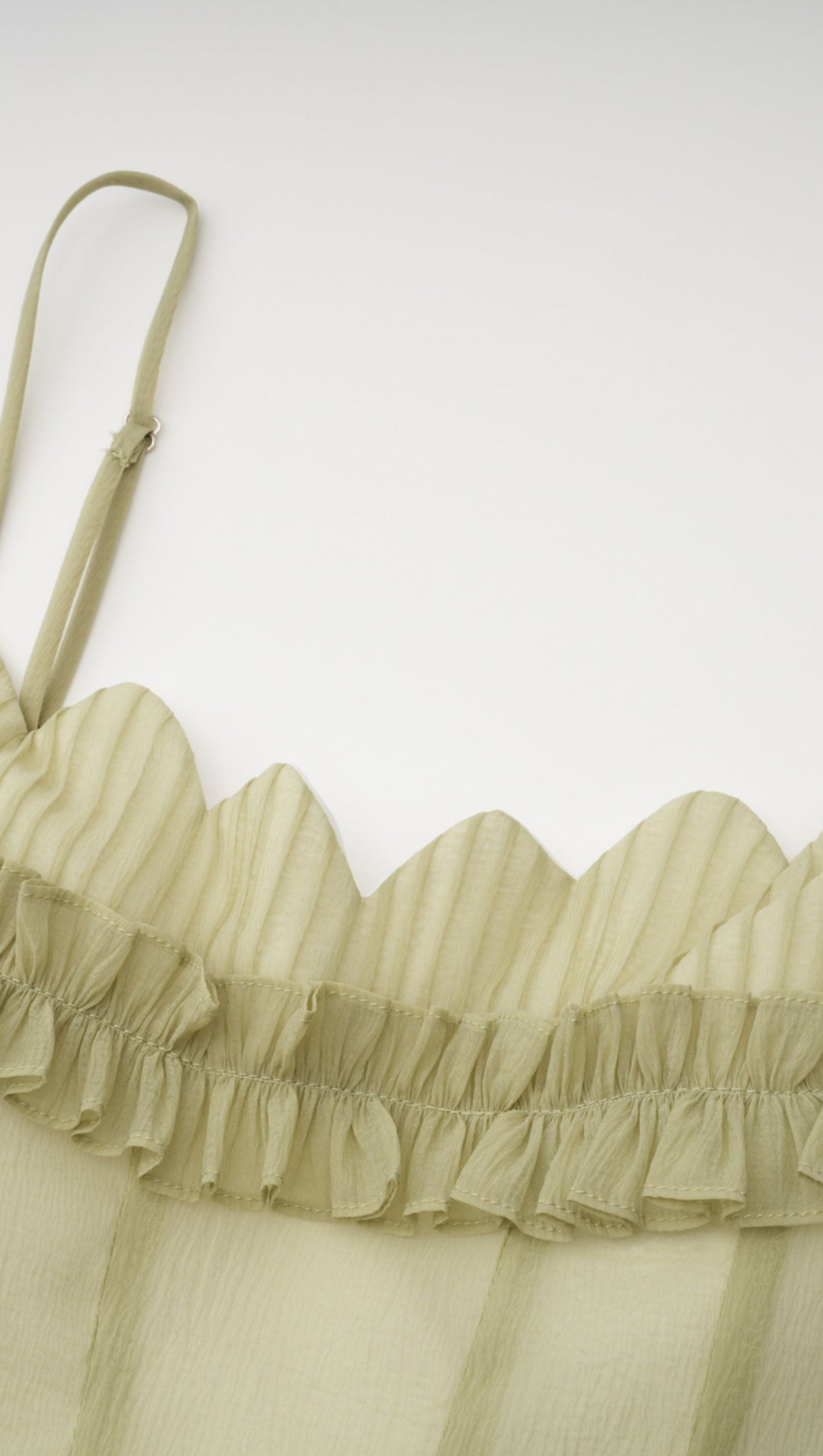 Matcha Ruffled Shirred Tulle Maxi Dress