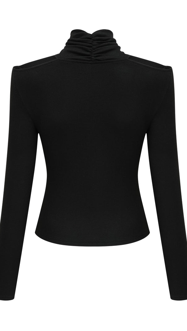 AIIZIE ODETTE BLACK RUCHED STRETCH-JERSEY TOP - product image