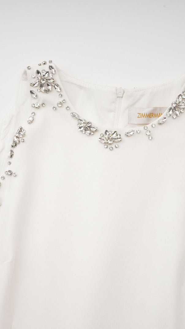 AIIZIE CRYSTAL BOW-DETAIL MINI DRESS IN WHITE - product image
