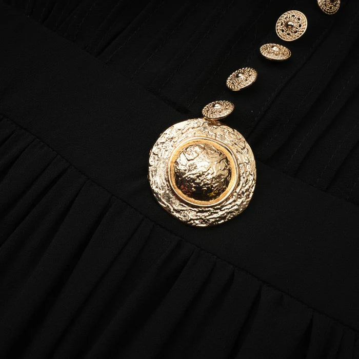 ABITO MIDI IN SETA CON MANICHE A LANTERNA IN NERO