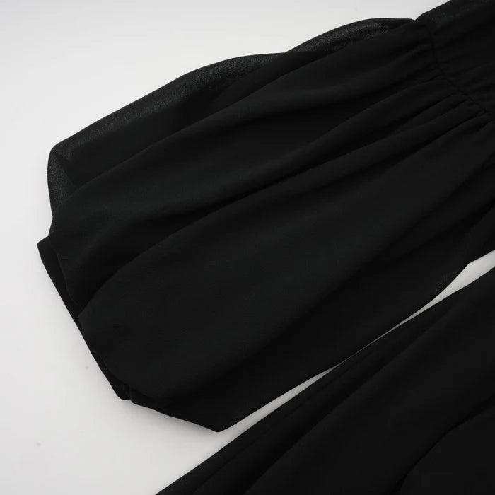 ABITO MIDI IN SETA CON MANICHE A LANTERNA IN NERO