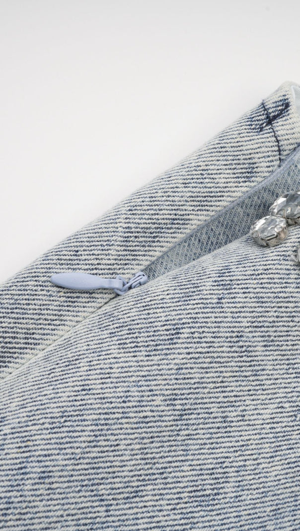 MINI ABITO IN DENIM SENZA MANICHE CON CRISTALLI BLU DAPHNÉ