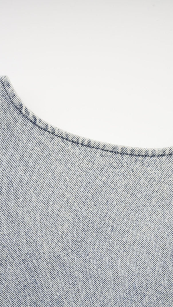 MINI ABITO IN DENIM SENZA MANICHE CON CRISTALLI BLU DAPHNÉ