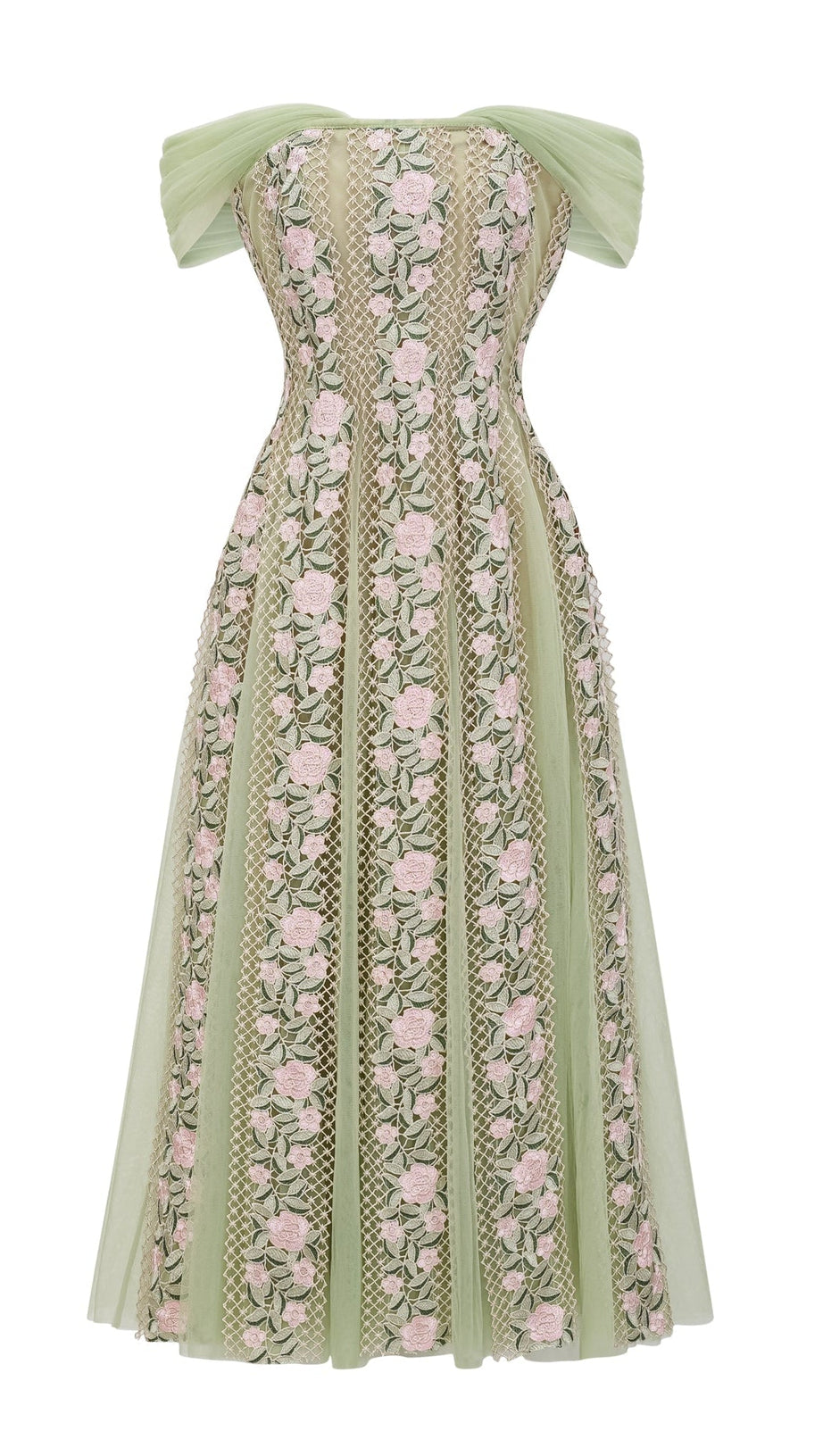octavia Tulle Panel Floral Midi Dress in green
