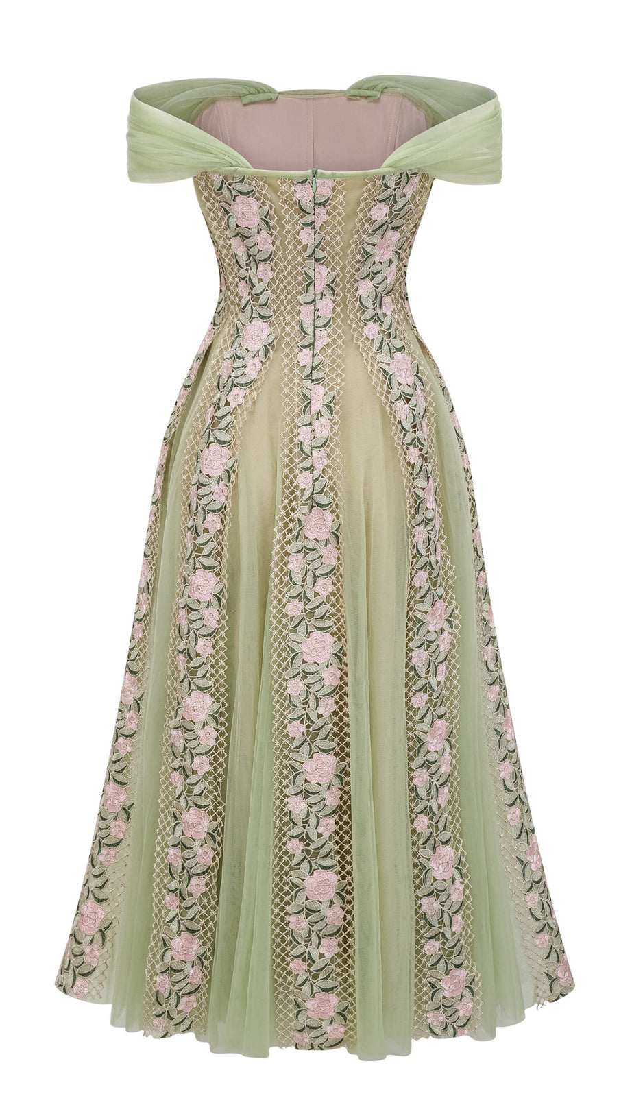 octavia Tulle Panel Floral Midi Dress in green