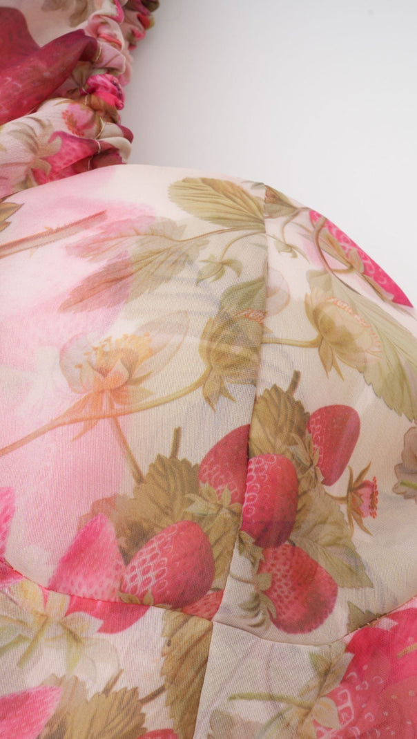 AIIZIE FRUIT-PRINT RUFFLED MAXI DRESS IN PINK - product image