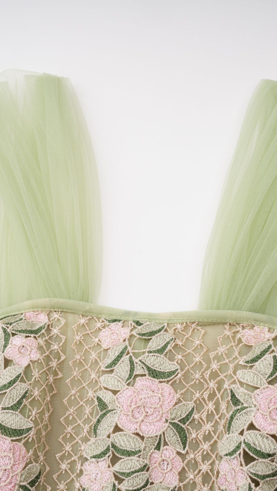 octavia Tulle Panel Floral Midi Dress in green