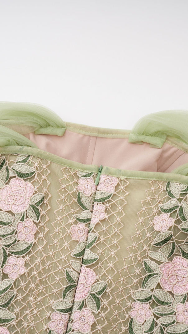 octavia Tulle Panel Floral Midi Dress in green