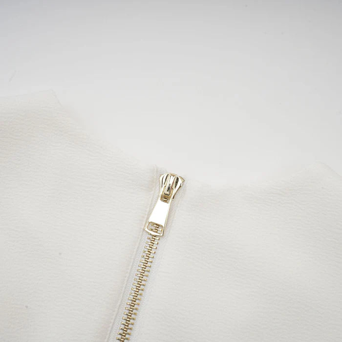 GOLD-BUTTON PLEATED PEPLUM-HEM WHITE  BLAZER DRESS