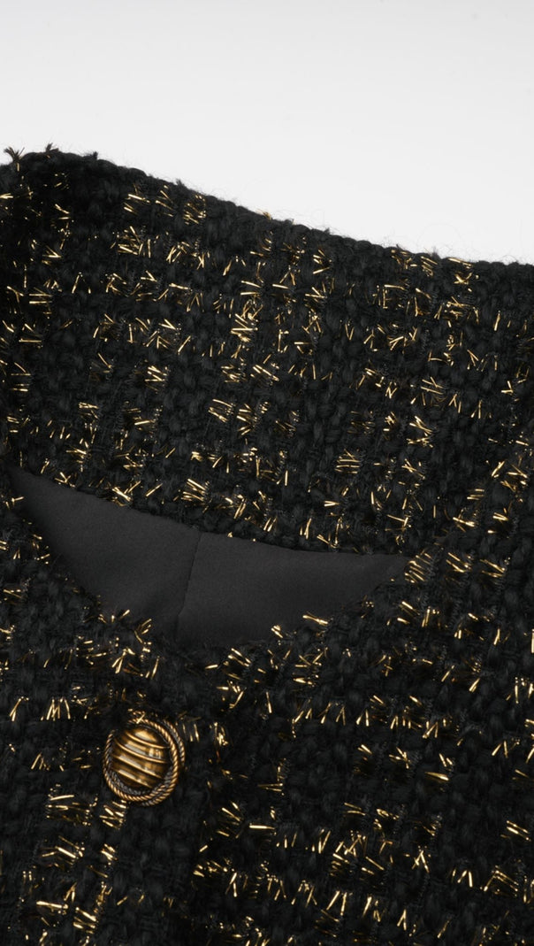 CLAUDINE BLACK METALLIC TWEED JACKET & SHORTS MATCHING SET