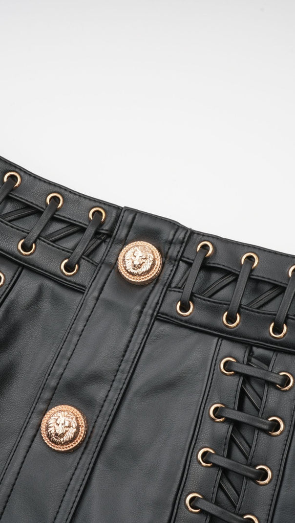 DAPHNÉ EYELET-EMBELLISHED LEATHER JACKET & SKIRT MATCHING SET