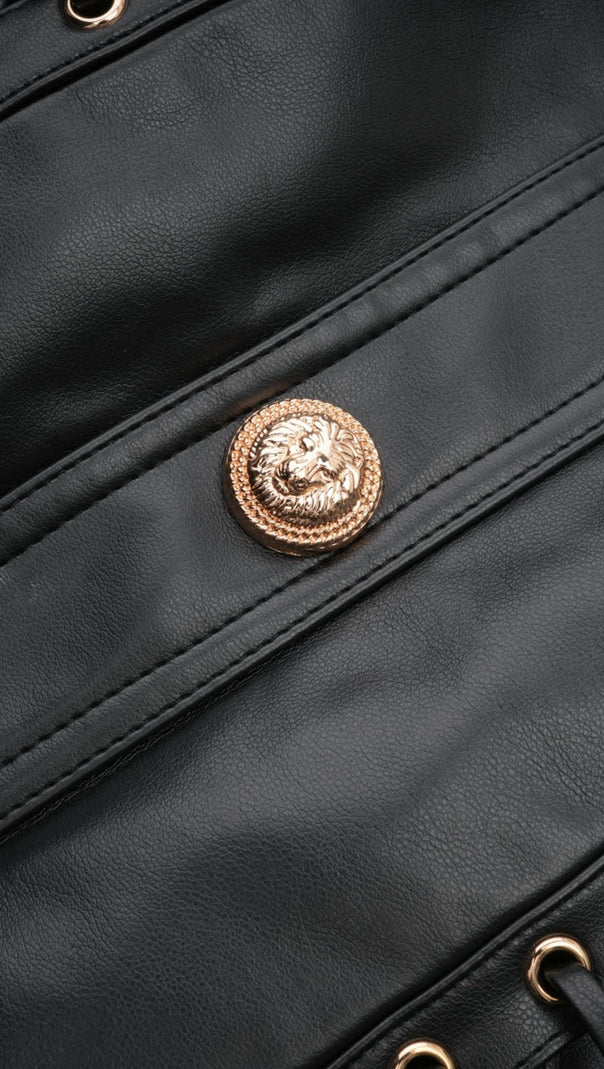 DAPHNÉ EYELET-EMBELLISHED LEATHER JACKET & SKIRT MATCHING SET