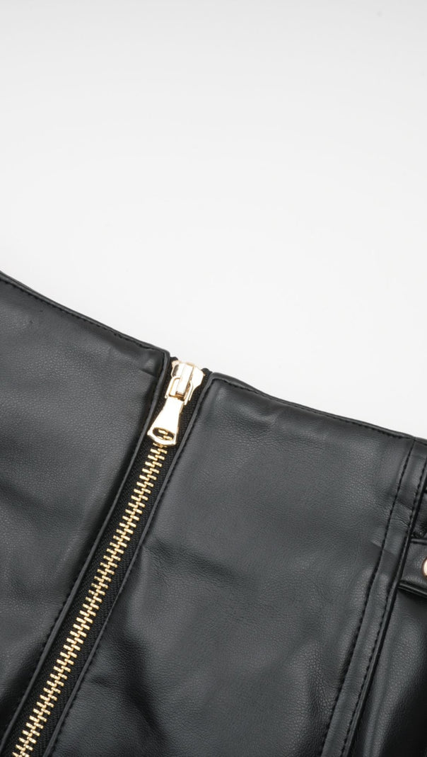 DAPHNÉ EYELET-EMBELLISHED LEATHER JACKET & SKIRT MATCHING SET
