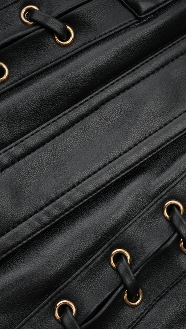 DAPHNÉ EYELET-EMBELLISHED LEATHER JACKET & SKIRT MATCHING SET