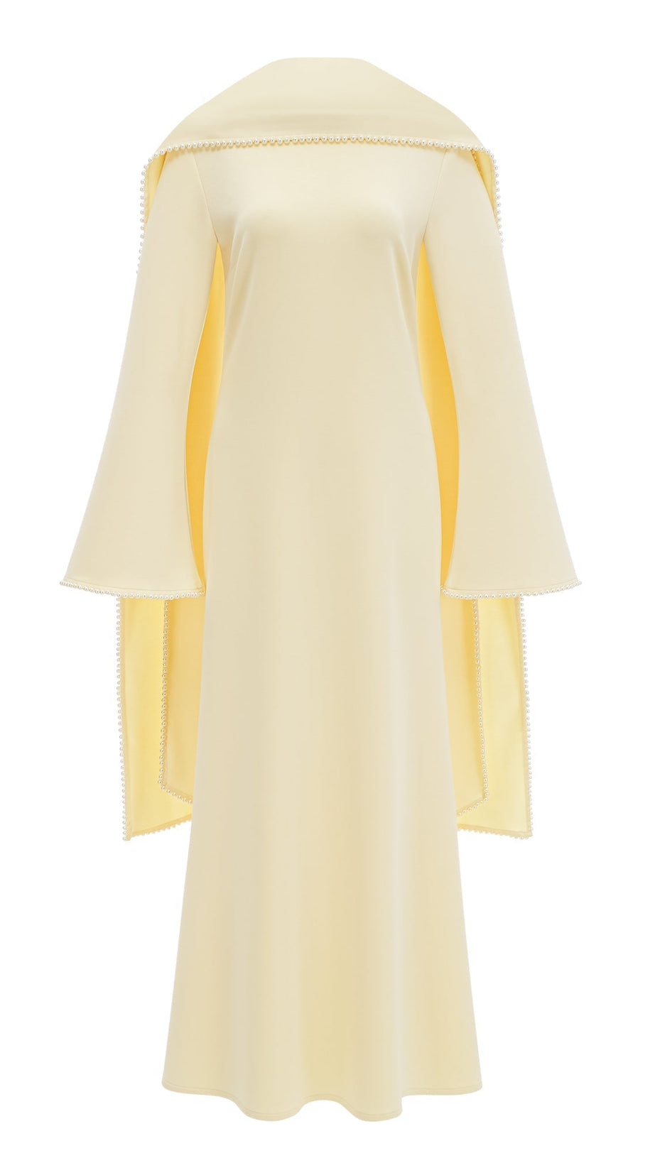 murray Yellow Pearl Trim Shawl Detail Maxi Dress