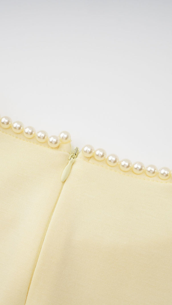 murray Yellow Pearl Trim Shawl Detail Maxi Dress