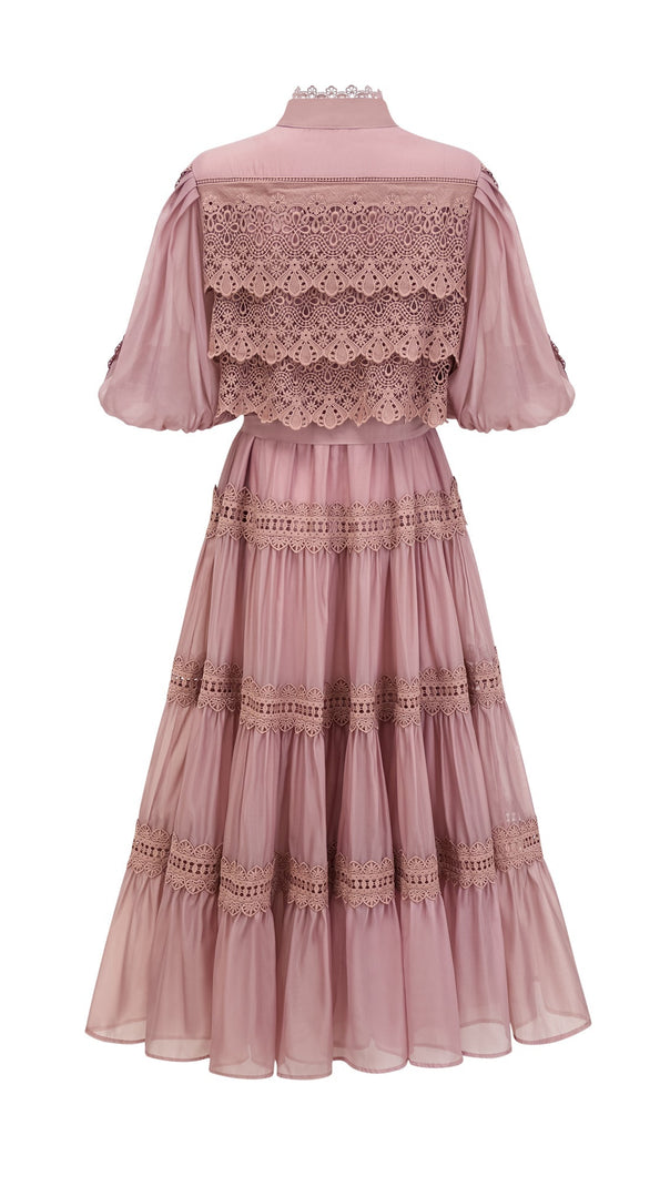 AIIZIE INÈS LACE CUT-OUT TIERED MIDI DRESS - product image