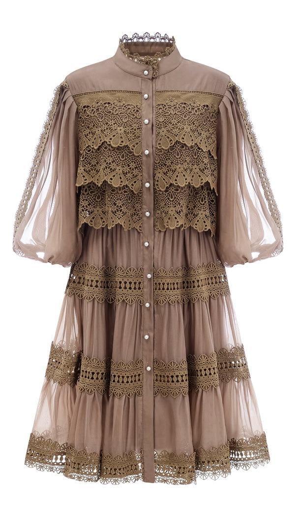 INÈS LACE CUT-OUT LAYERED MINI DRESS