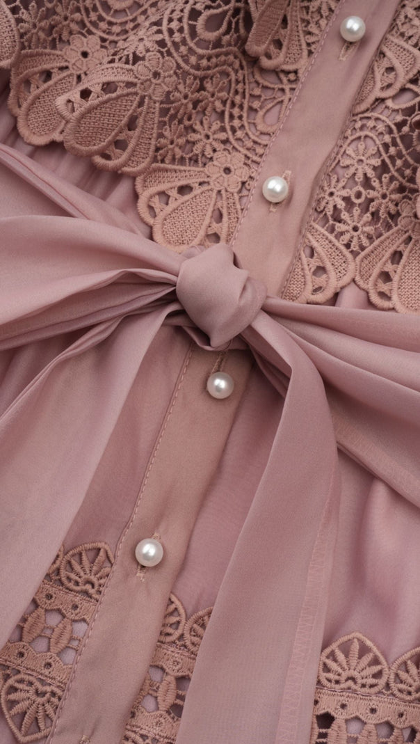 AIIZIE INÈS LACE CUT-OUT TIERED MIDI DRESS - product image