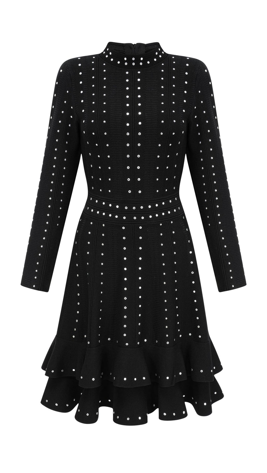 MINI ABITO IN MAGLIA CON VOLANT E DECORAZIONI NERE FABIENNE