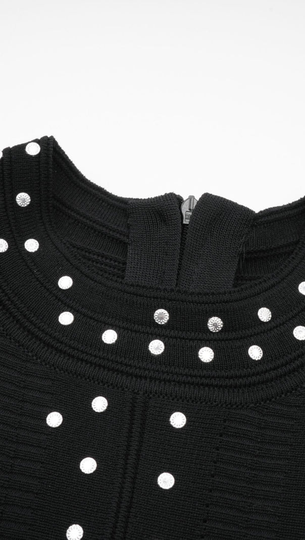 AIIZIE FABIENNE BLACK EMBELLISHED RUFFLED KNITTED MINI DRESS - product image