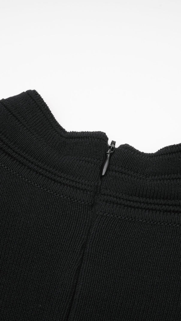 AIIZIE FABIENNE BLACK EMBELLISHED RUFFLED KNITTED MINI DRESS - product image