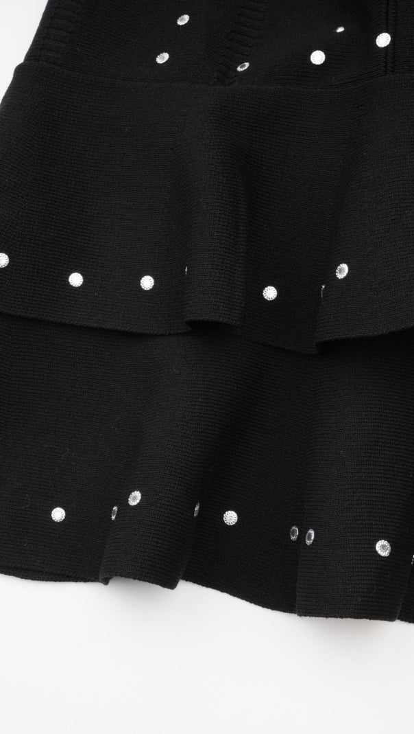 AIIZIE FABIENNE BLACK EMBELLISHED RUFFLED KNITTED MINI DRESS - product image