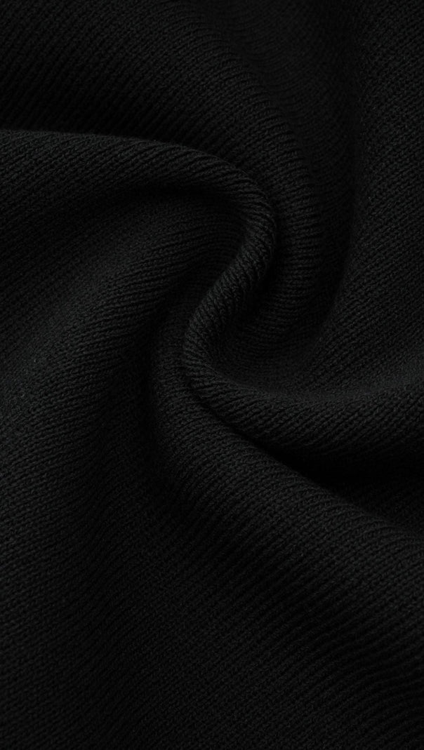 Fabienne – Schwarzes, verziertes, gerüschtes Strick-Minikleid 