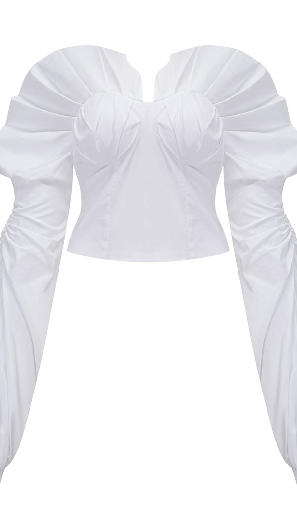 AIIZIE tiffany White off-shoulder Ruched Blouse & Skirt Set - product image