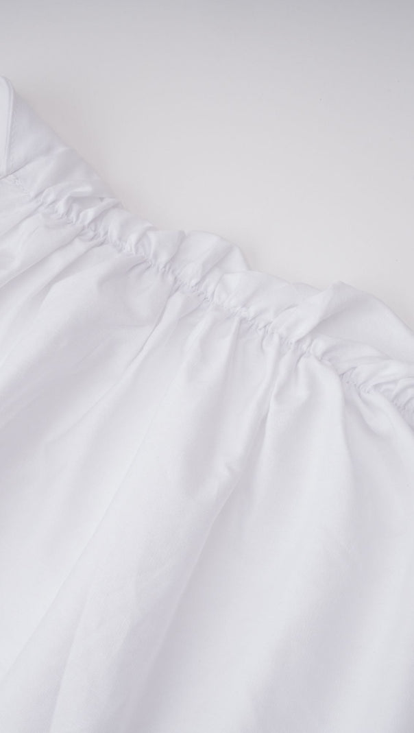 tiffany White off-shoulder Ruched Blouse & Skirt Set