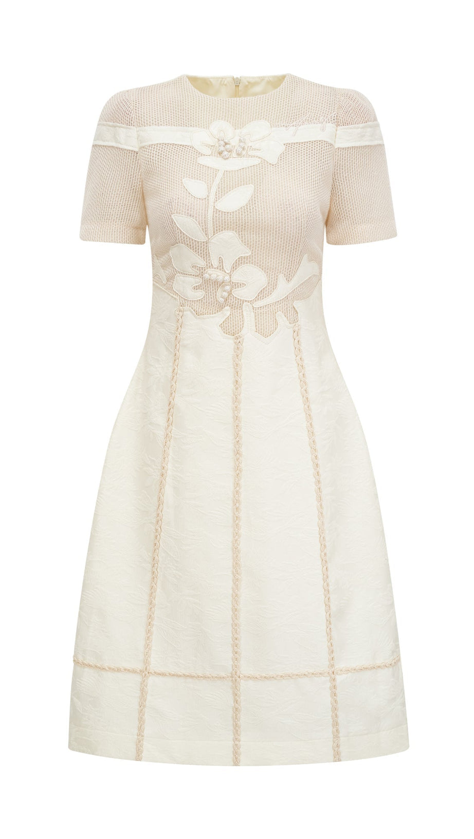 hermosa 3d floral embroidered hollow midi dress in apricot